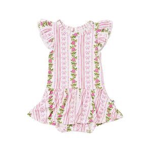 Bums & Roses Girls  Bowquet Of Roses Cap Sleeve Ruffle Dress, Multicolor